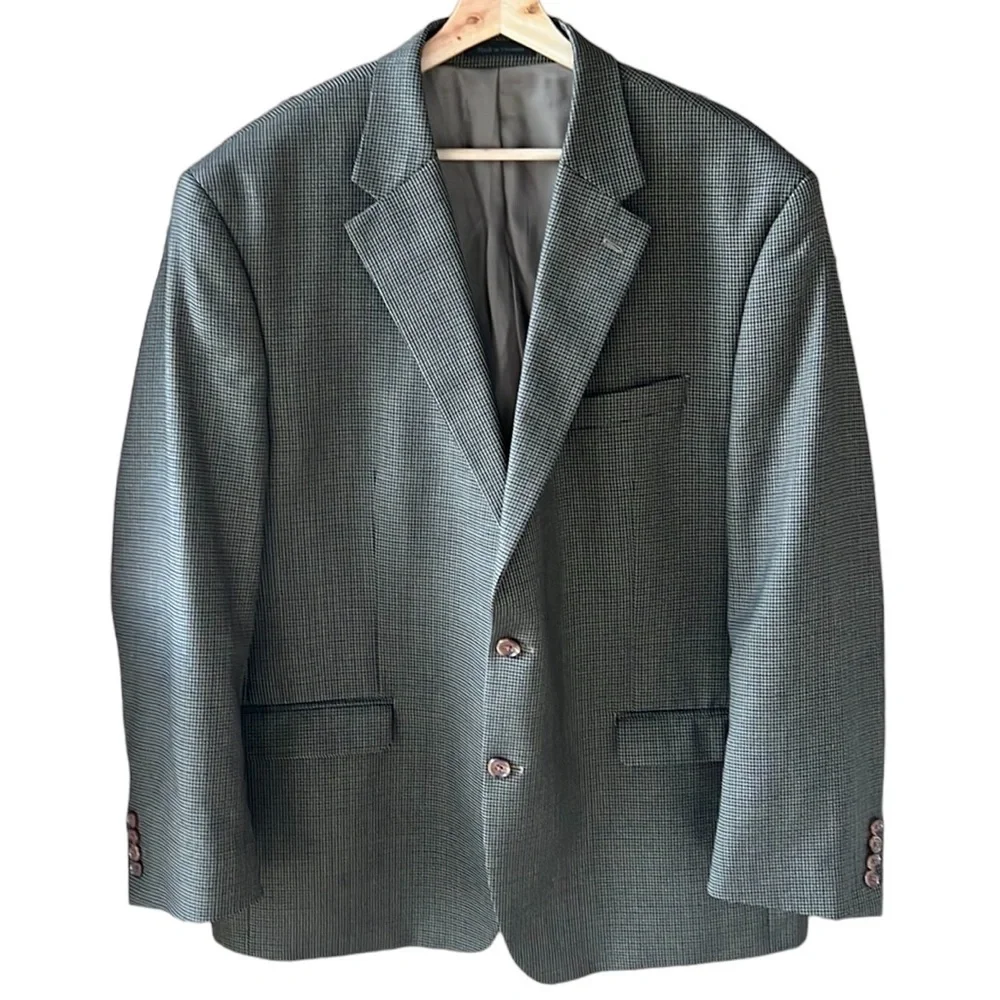 Lauren Ralph Lauren Mini Houndstooth Blazet Sports Coat. 100% Wool 48R Tan Black